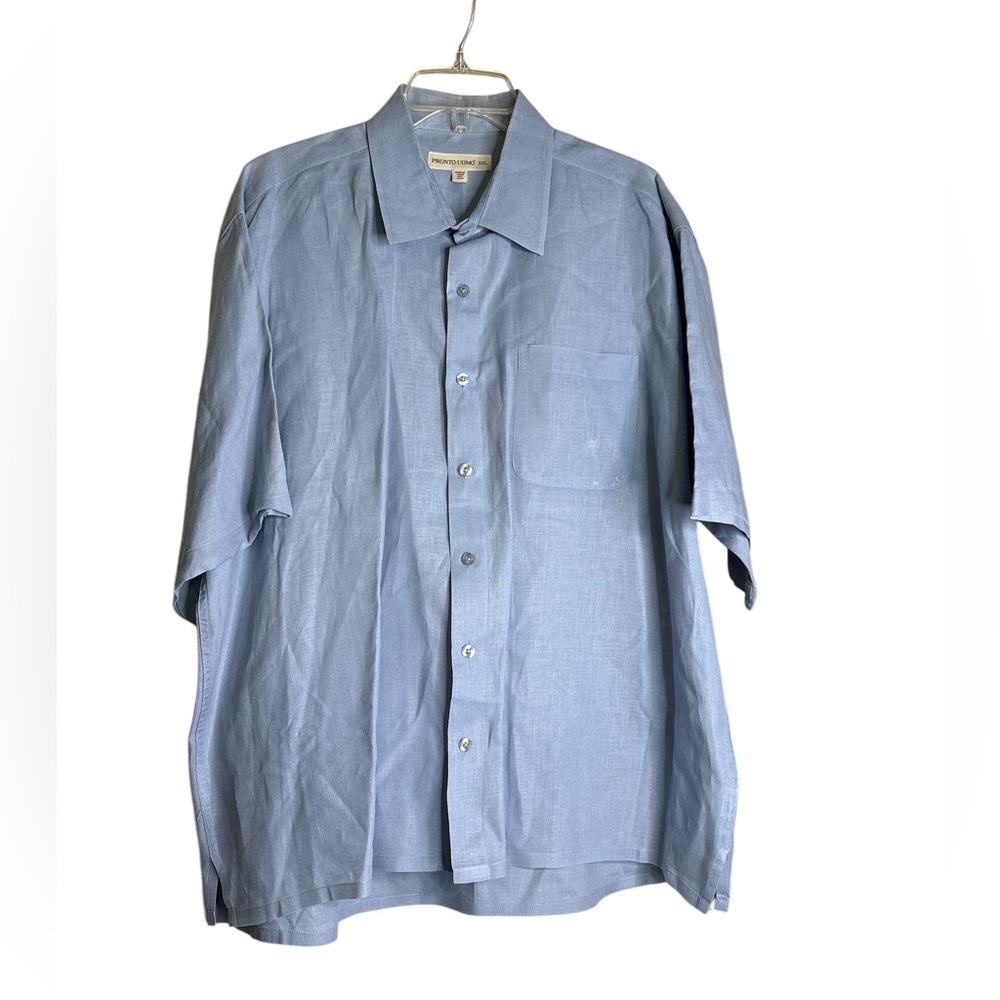 Men’s Linen Button Up Shirt XXL Pronto Uomo Light Blue